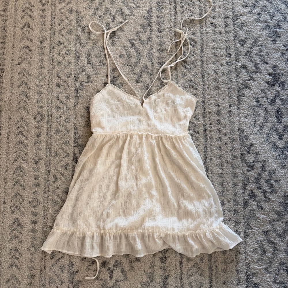 Forever 21 Cream Textured Ruffle Detail Dress